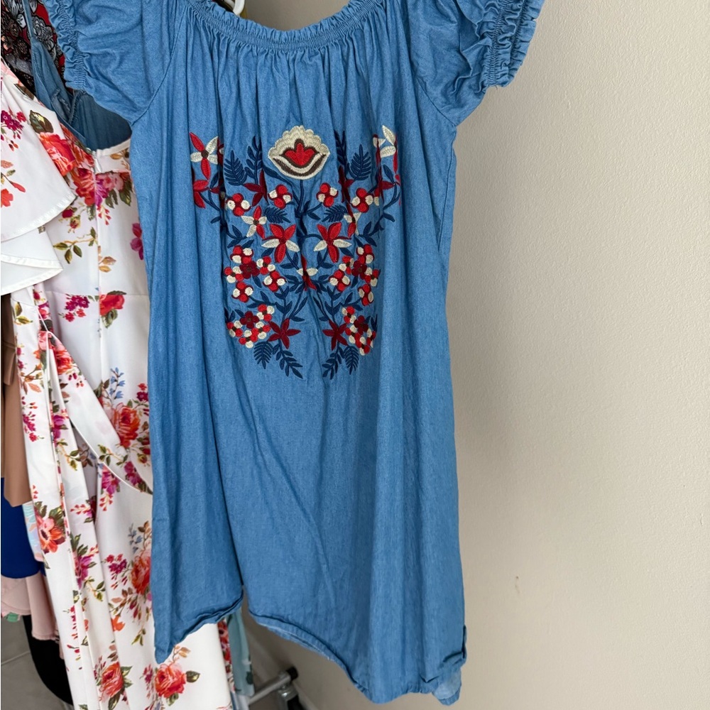 Embroidered Blue Women's Top